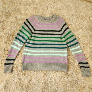 Sonoma Goods Crewneck Long Sleeve‎ Gray Sweater With Multicolor Stripes Medium